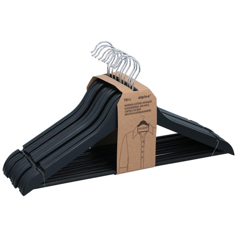Load image into Gallery viewer, Alpina kledinghanger zwart hout set a 10 stuks
