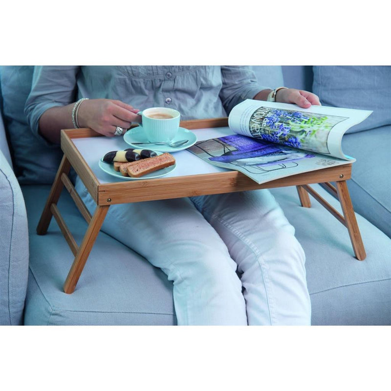 Load image into Gallery viewer, Overige merken bamboe inklapbaar dienblad 50x30 cm bruin wit
