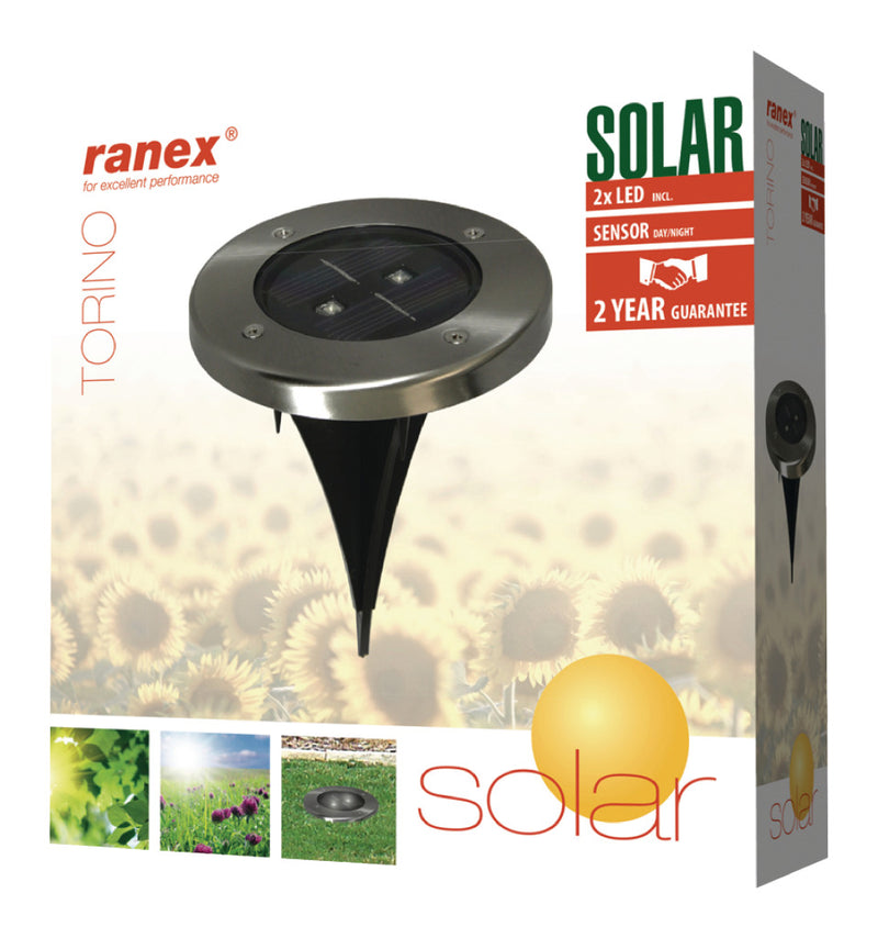 Load image into Gallery viewer, Ranex ra-5000389 ronde led solar grondspot geborsteld rvs glas
