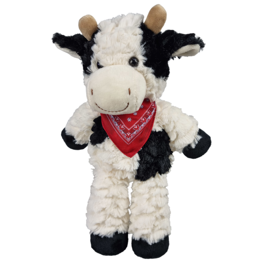 Knuffelkoe met sjaaltje. 27 cm.