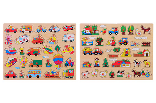 Johntoy houten knopjespuzzel + - 45x35cm 2 assorti