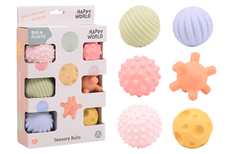 Load image into Gallery viewer, Johntoy happy world bio plastic motoriek en zintuig ballen, 6 in doo
