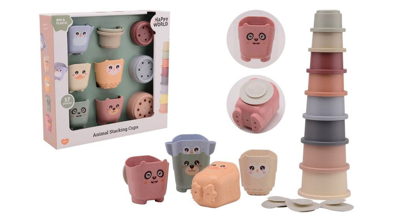Afbeelding laden in galerijviewer, Johntoy happy world bio stapelemmer en badbekers
