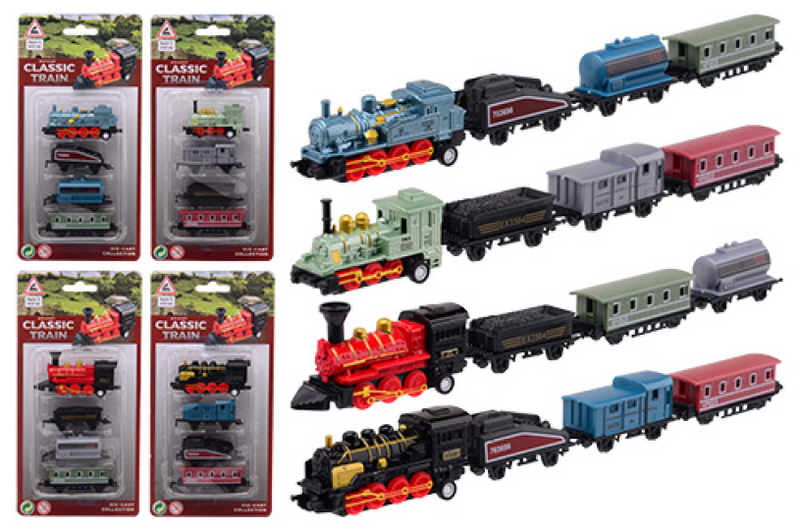 Load image into Gallery viewer, Johntoy locomotief speelset 4-delig op kaart die-cast 4 assorti
