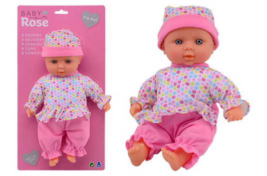 Baby rose babypop met geluiden, 30cm.