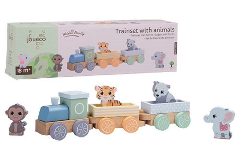 Load image into Gallery viewer, Joueco houten trein wilde dieren
