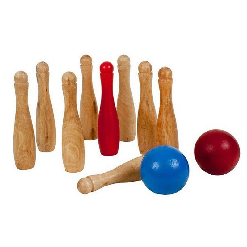 Load image into Gallery viewer, Outdoor play houten tuin bowlingset met 9 kegels en 2 ballen
