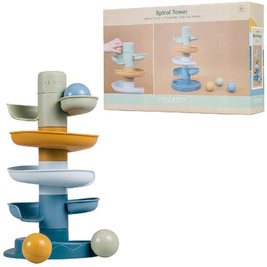 Rubo toys little dutch spiraaltoren blauw - knikkerbaan - 5 delen - 3 ballen - stapeltoren