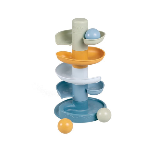 Rubo toys little dutch spiraaltoren blauw - knikkerbaan - 5 delen - 3 ballen - stapeltoren