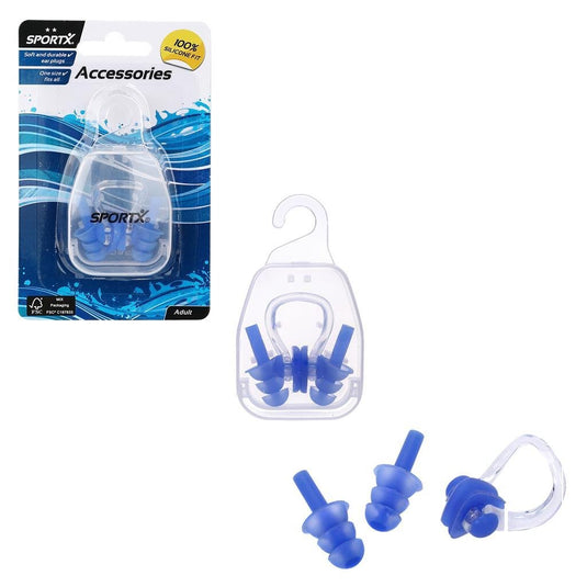 Sportx volwassenen neusclip en oordoppen 2 sterren blauw