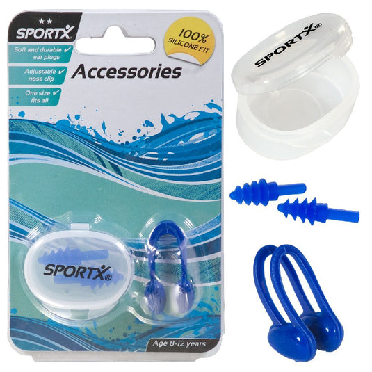 Sportx junior neusclip en oordopjes 2 sterren blauw