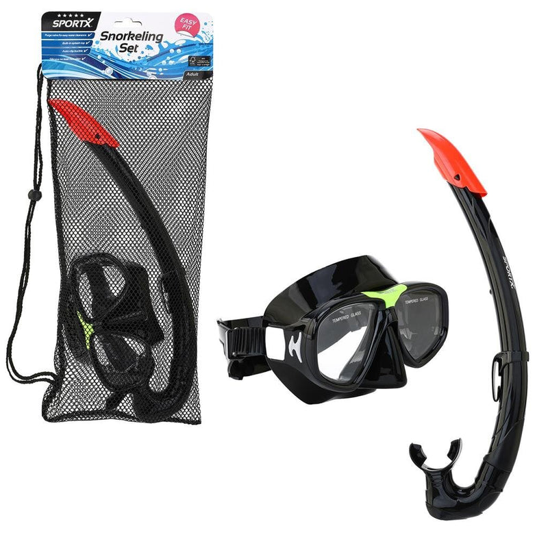 Load image into Gallery viewer, Sportx volwassenen snorkelset 5 sterren zwart
