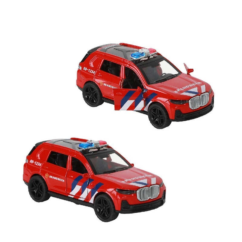 Load image into Gallery viewer, 112 pull-back brandweer suv 1:36 + licht en geluid
