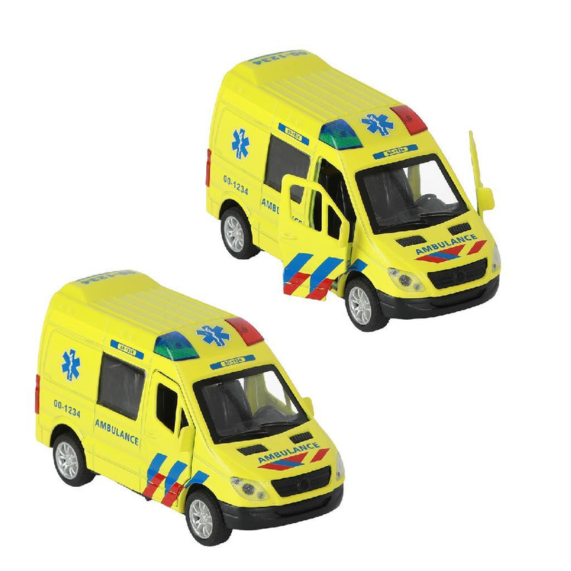 Load image into Gallery viewer, 112 pull-back ambulance bus 1:34 + licht en geluid
