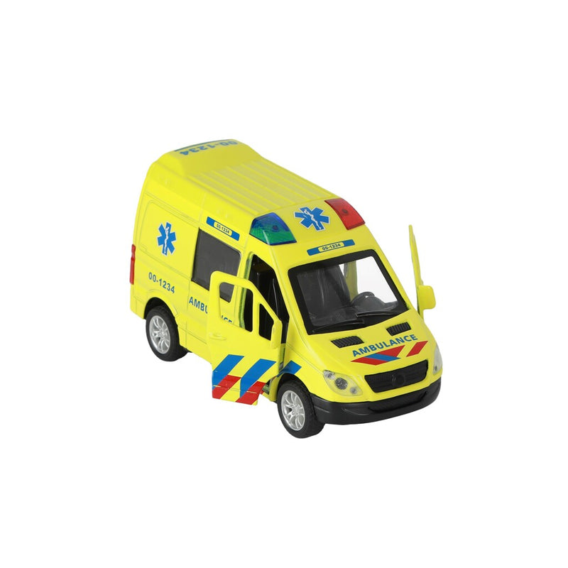 Load image into Gallery viewer, 112 pull-back ambulance bus 1:34 + licht en geluid
