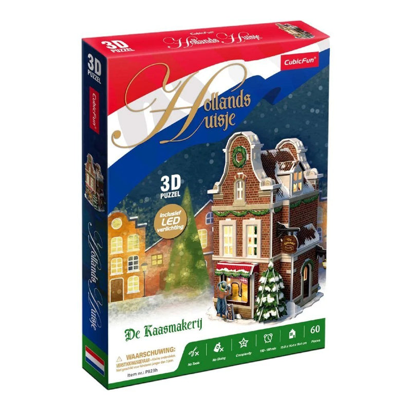 Load image into Gallery viewer, Cubic fun 3d puzzel hollands huisje winter kaaswinkel + licht 60 stukjes
