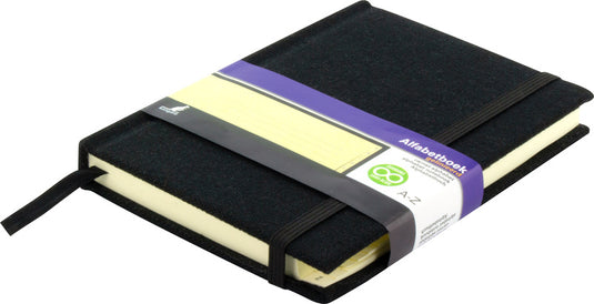 Kangaro k-5106 alfabetboek a6 a-z linnen hard cover zwart, 208 pagina's, leeslint, elastiek