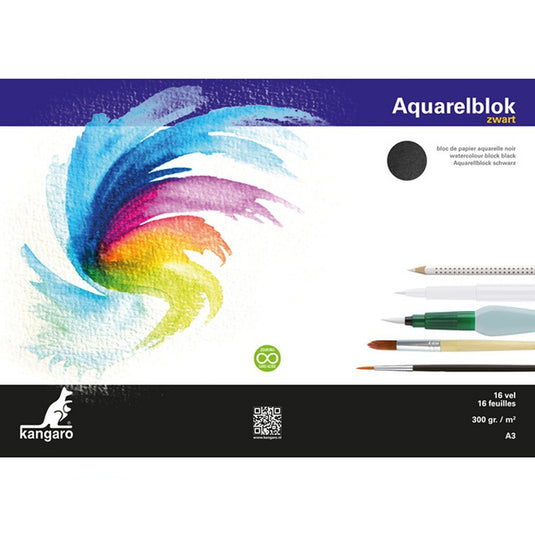 Kangaro k-5313 a3 aquarelblok 300 gram 16 vel zwart