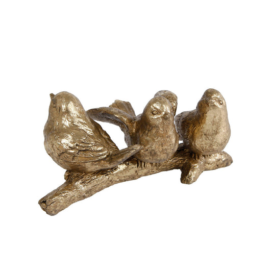 Gifts amsterdam sculptuur vogels op tak 3 goud polystone 14x7x7cm
