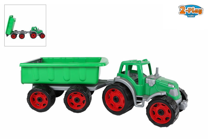 Load image into Gallery viewer, 2-play tractor met aanhanger groen 52,5x19x16,5cm
