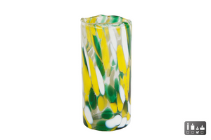 Theelichthouder dots l geel groen wit glas 6x6x12cm