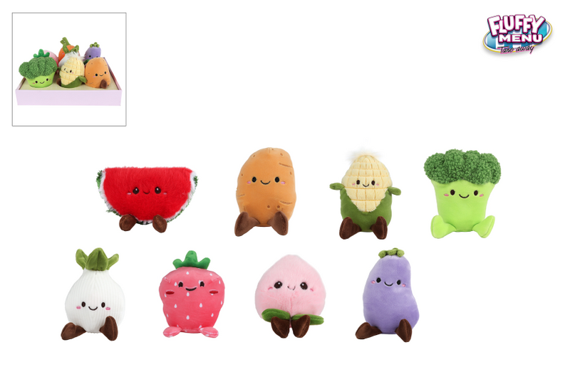 Load image into Gallery viewer, Fluffy menu groente en fruit pluche 9ass 12-14cm
