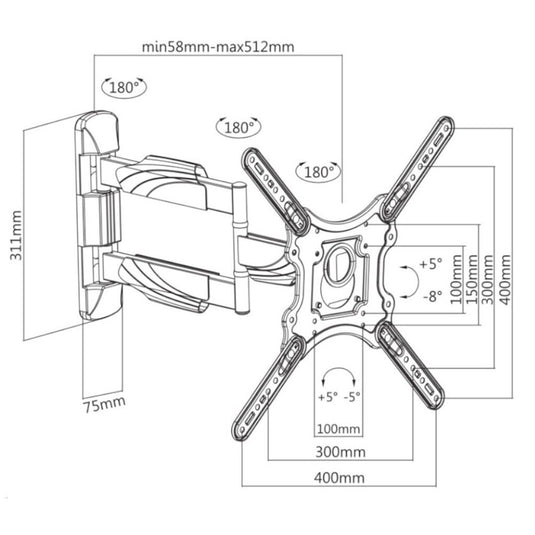 Cavus wme102 full motion single tv muurbeugel vanaf 23 inch schermen zwart