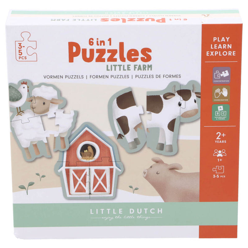 Load image into Gallery viewer, Little dutch farm 6in1 puzzel 3-5 stukjes
