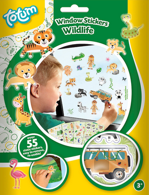 Totum wildlife raamstickers wilde dieren - jungle dierentuin - educatief speelgoed junior vanaf 3 jaar - verplaatsbare niet permanente stickers - stickeren thuis en onderweg