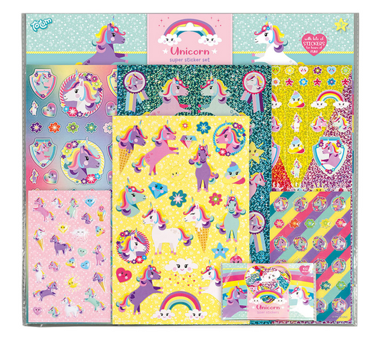 Totum unicorn xl stickers set - 8 stickervellen - met spelletjes - speelgoed kinderen - knutselen - voor meisjes en jongens - ook voor kleuters - vanaf 3 jaar