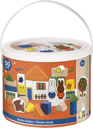 Bambolino nijntje blokkenton, houten blokken in opbergton - educatief speelgoed - peuter, kleuter - vanaf 2 jaar - toys