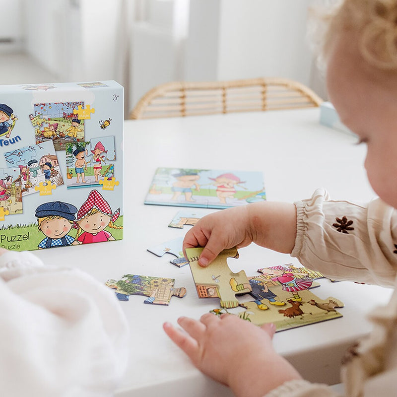Load image into Gallery viewer, Bambolino fien en teun 4in1 puzzel 4-16 stukjes
