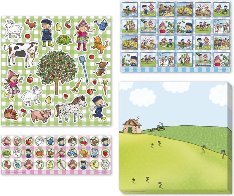 Load image into Gallery viewer, Fien teun stickers - 3 stickervellen met speelachtergrond - creatief speelgoed - boerderij - bambolino toys - vanaf 3 jaar
