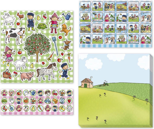 Fien teun stickers - 3 stickervellen met speelachtergrond - creatief speelgoed - boerderij - bambolino toys - vanaf 3 jaar