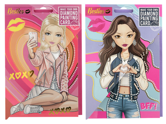 Besties diamond painting kaart+envelop 18x12,5cm assorti