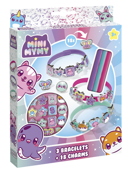 Totum mini mymy kawaii schuifarmbandjes maken - 3 stuks - met 18 dierenbedels - speelgoed kinderen - knutselen - voor meisjes - ook voor kleuters - vanaf 3 jaar