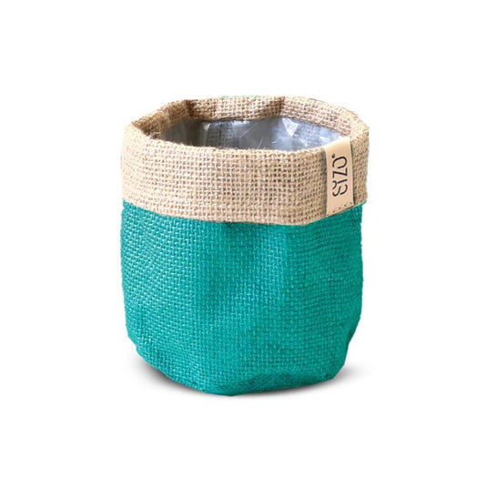 Sizo waterdichte plantenzak van jute 13 cm petrol