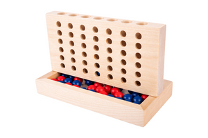 Longfield vier op een rij – strategisch spel – hout – rode en blauwe stenen – klassiek denk- en strategiespel – engelhart