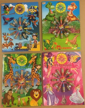 Kleurboek+wasco krijtjes. 4 ass 12 stuks