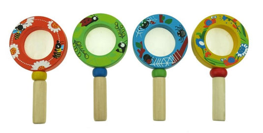 Houten vergrootglas. 4 ass. 12 stuks 3+