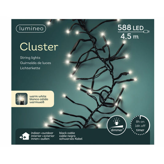 Lumineo cluster in outdoor led-verlichtingsnoer 588 lampjes 450 cm warm wit
