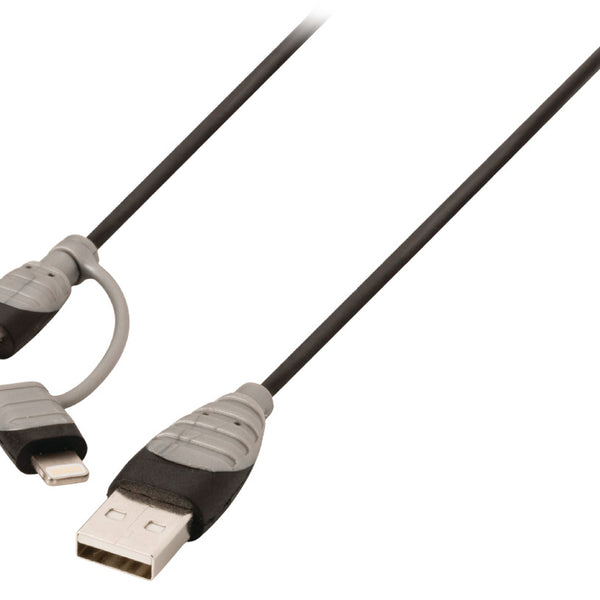 Bandridge bandridge bbm39400b10 2-in-1 data en oplaadkabel usb micro-b male + lightningadapter a male 1.00 m zwart