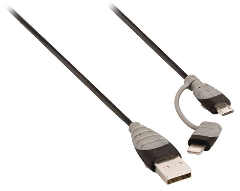 Load image into Gallery viewer, Bandridge bbm39400b10 2-in-1 data en oplaadkabel usb micro-b male + lightningadapter - a male 1.00 m zwart
