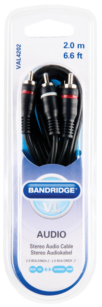 Load image into Gallery viewer, Bandridge val4202 stereo audiokabel 2x rca male - 2x rca male 2.00 m zwart
