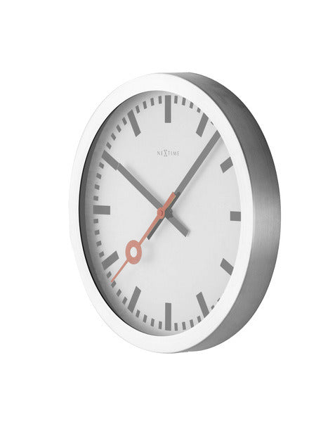 Load image into Gallery viewer, NeXtime NeXtime NE-3999ST Wandklok Dia. 35 Cm, Geborsteld Aluminium, #039;Station #039;
