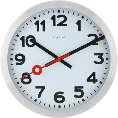 Nextime station – wandklok – 35 cm – geborsteld aluminium – wit