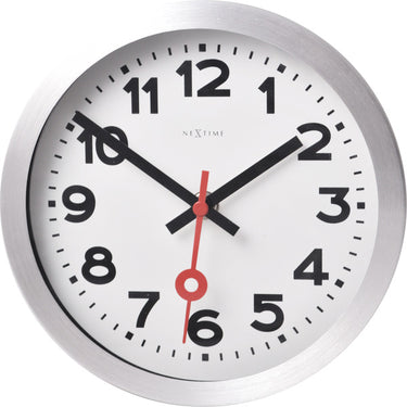 Nextime station – wandklok tafelklok – 19 cm – geborsteld aluminium – wit