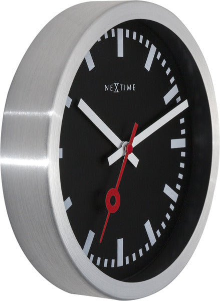 Load image into Gallery viewer, Nextime ne-3998stzw wandklok #039;station #039; oslash;19 cm, geborsteld aluminium zwart
