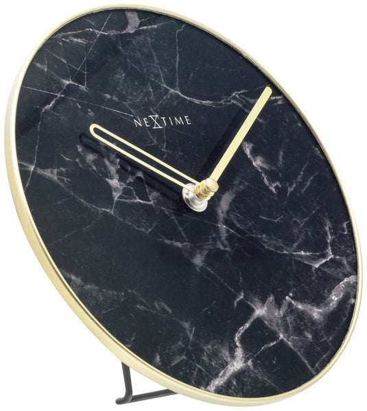 Load image into Gallery viewer, Nextime ne-5222zw tafelklok marble table dia 20cm glas zwart

