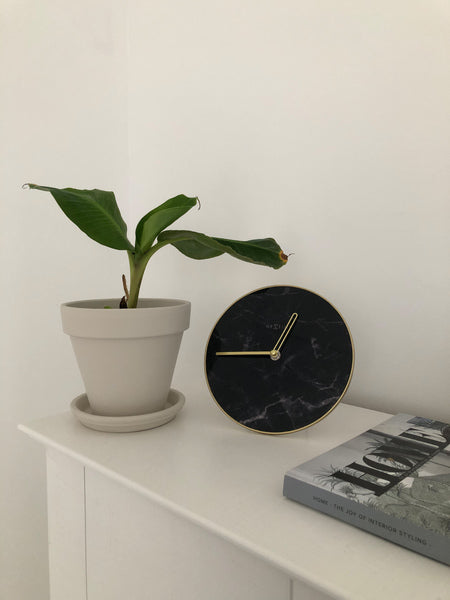 Load image into Gallery viewer, Nextime ne-5222zw tafelklok marble table dia 20cm glas zwart

